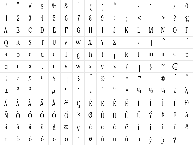 ChelseyThin Normal  glyph index