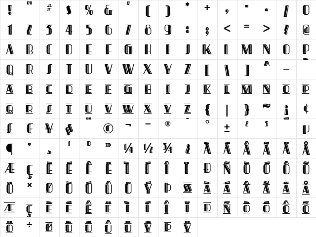 Gotham Rail Company NF Regular  glyph index