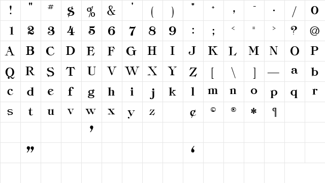 DelectSSK Bold  glyph index