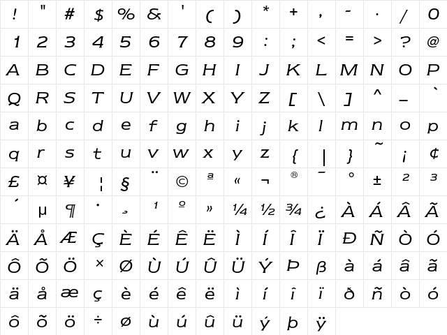 NewtextEF BookItalic  glyph index