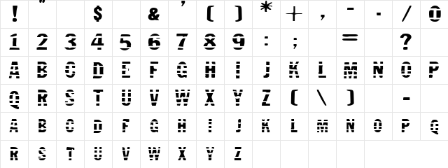 Zebra Strips Regular  glyph index