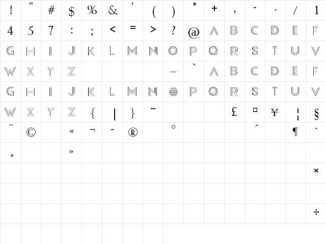 Confessions Regular  glyph index