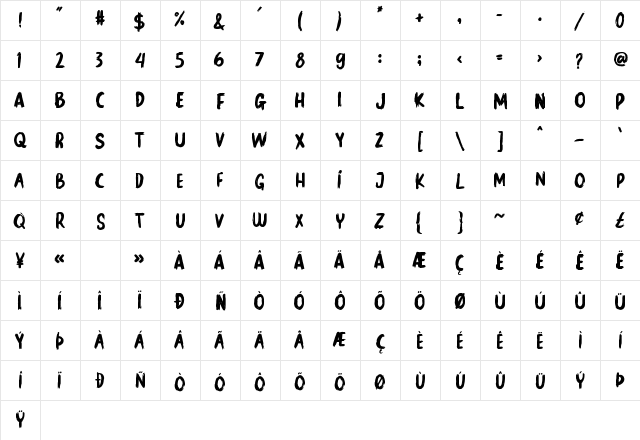 WILD BRUSH Regular  glyph index