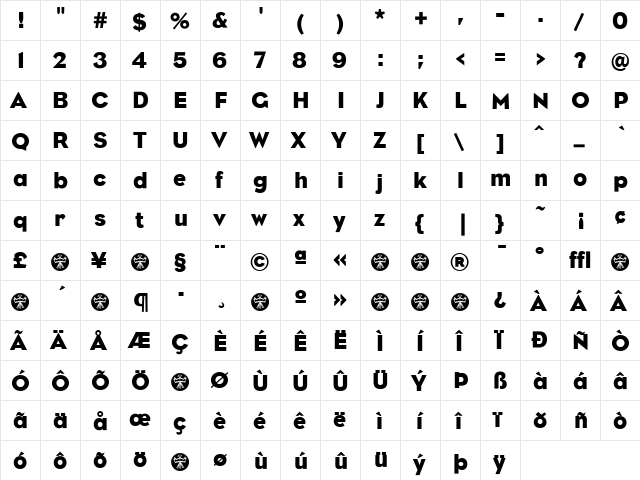 Eagle Regular  glyph index