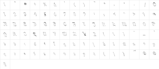 QuaelGothicHollowLeftyCondensed Regular  glyph index