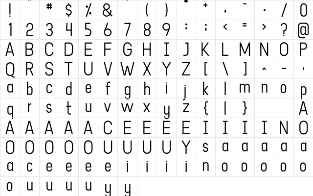 Goodlight Light Regular  glyph index