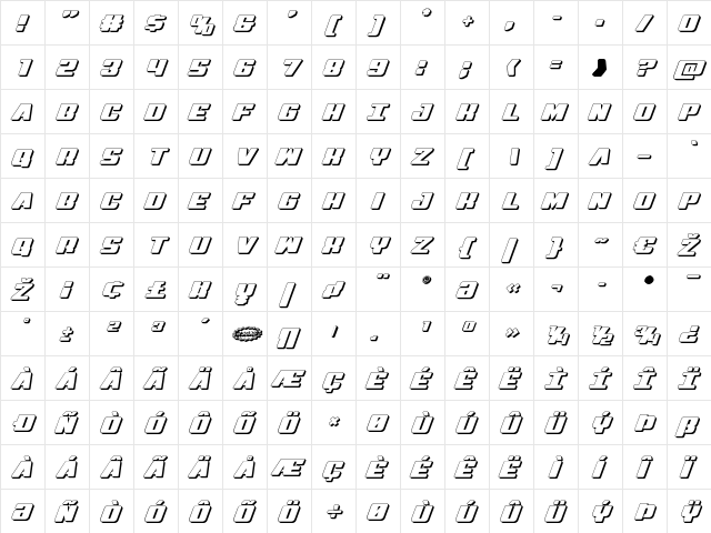 Virgin Hybrid 3D Regular  glyph index