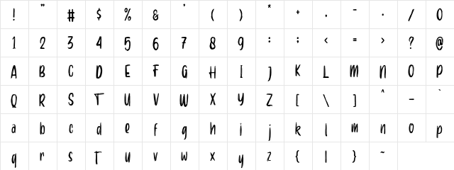 Aerobrush Regular  glyph index