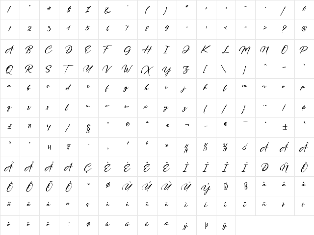 Winne Vinne Regular  glyph index