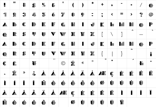 Groove Regular  glyph index