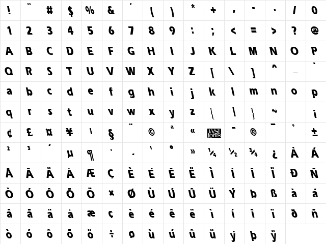 ErgoeExtraboldCondBS Regular  glyph index