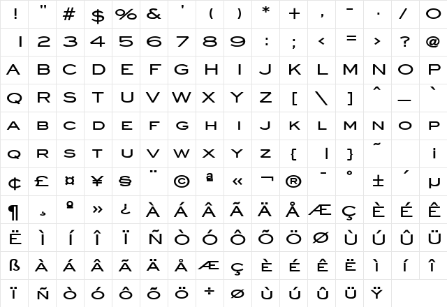 Eye glass Wide Bold  glyph index