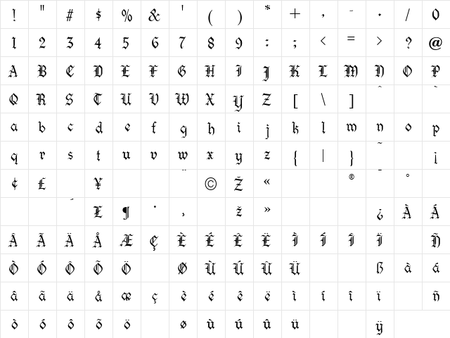 Certificatext Normal  glyph index