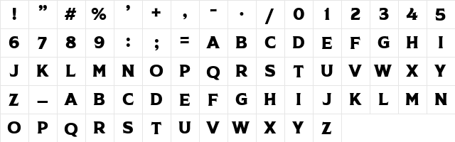 Rodfat Two Demo Regular  glyph index