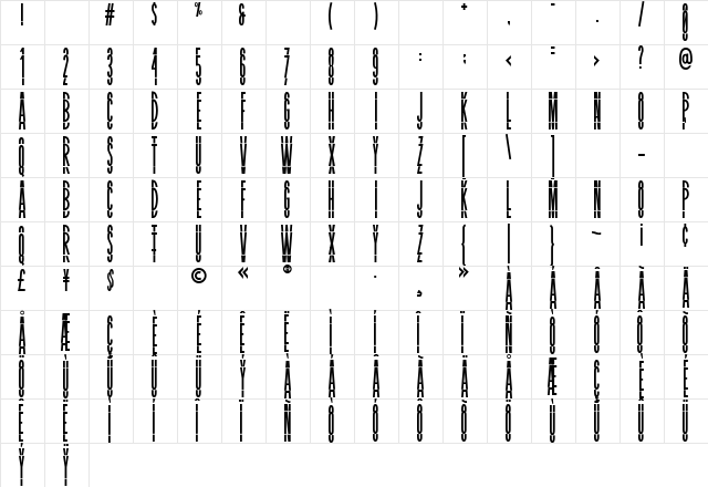 BLASTIMO SANS Regular  glyph index