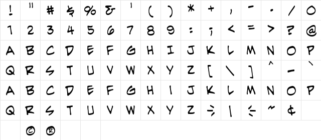 EvilGenius BB Regular  glyph index