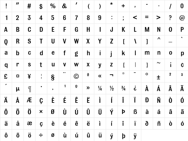 Bulldog Medium  glyph index