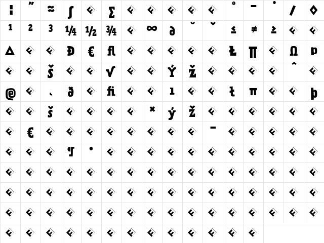 PraterSerifOne-RegularExp Regular  glyph index