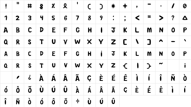 S˯ Roque regular  glyph index