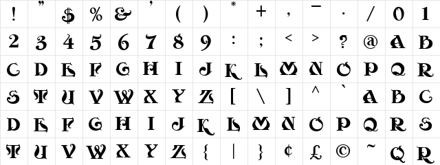 Moulin Rouge Regular  glyph index