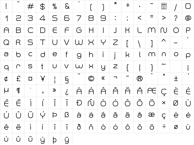 Smush Regular  glyph index