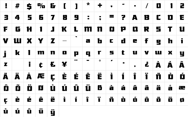 Ultra Serif SF Regular  glyph index