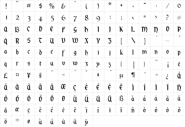 Kardinal Regular  glyph index