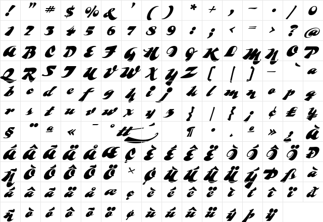 Whomp Regular  glyph index