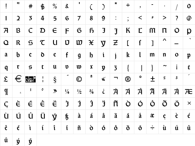 WeissRundgotisch Regular  glyph index
