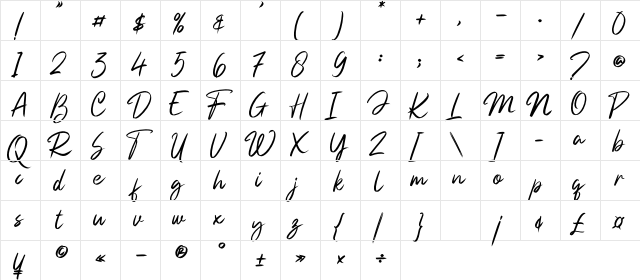 Beautifully Regular  glyph index