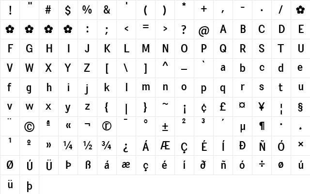 Pentay Sans Regular  glyph index