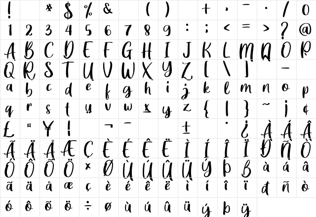 Great Wishes Regular  glyph index