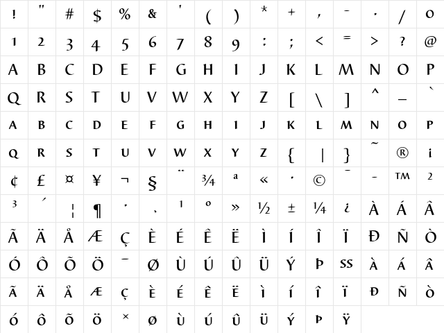 Barbedor SC T Medium  glyph index