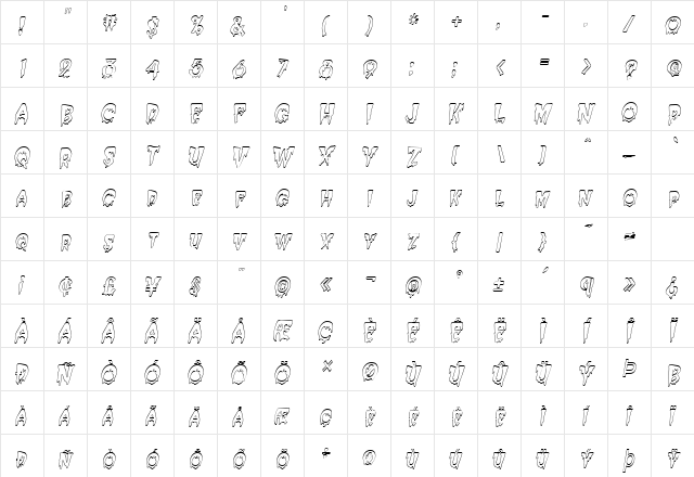 Creepy Hollow-Condensed Italic  glyph index