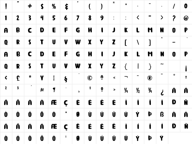 Pepper Sauce Regular  glyph index