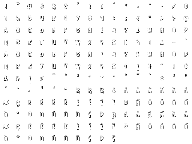 Vorvolaka 3D Regular  glyph index