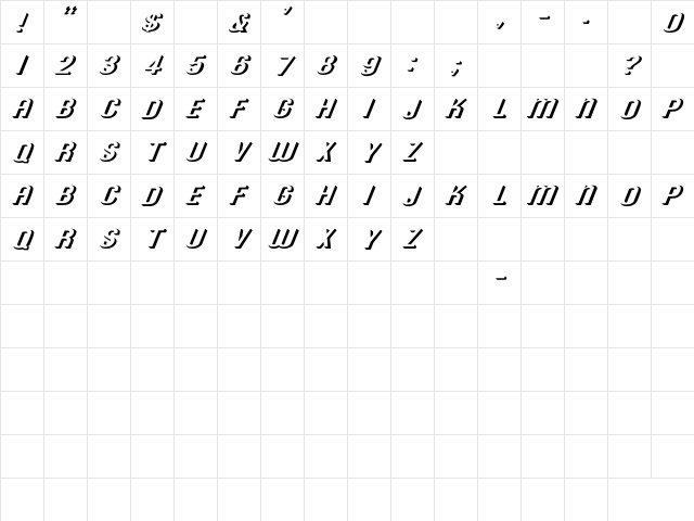 RoundedRelief Ex Italic Italic  glyph index