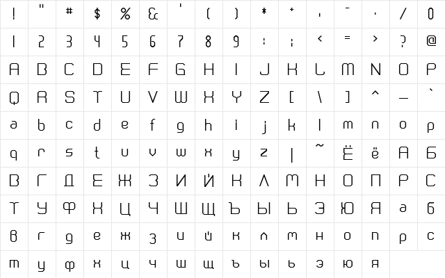 ft21 Regular  glyph index
