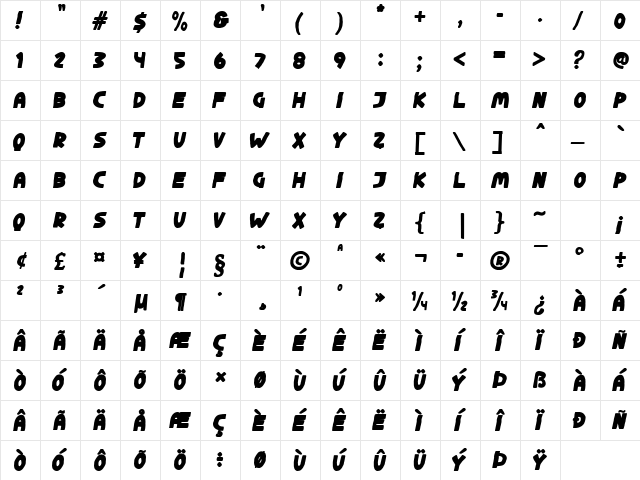 Ginger Galaxy Regular  glyph index