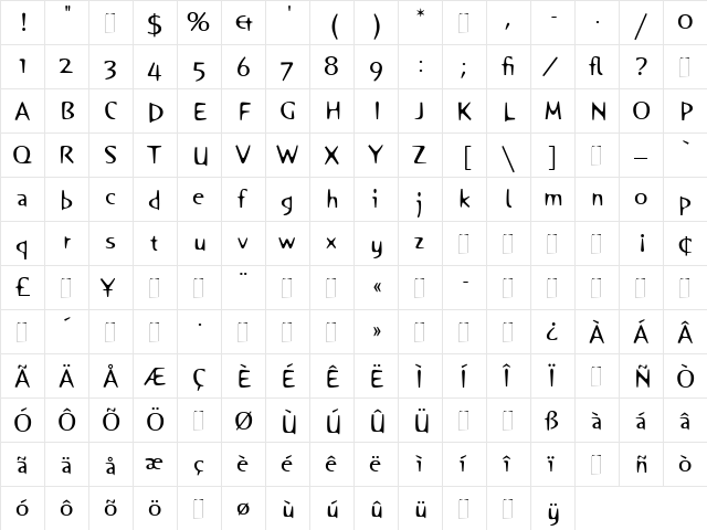 Orange LT Regular  glyph index
