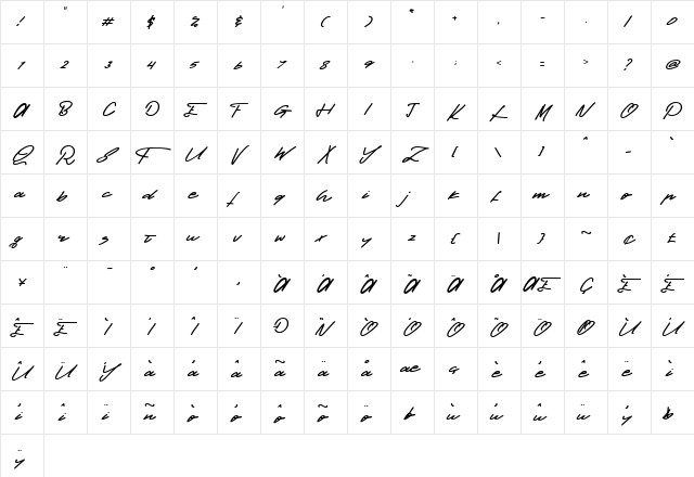 Cinestory Regular  glyph index