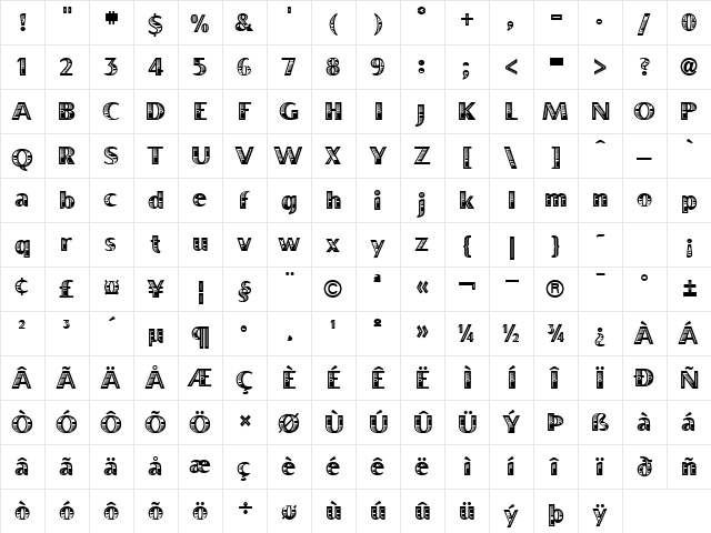 Boca Raton Regular  glyph index