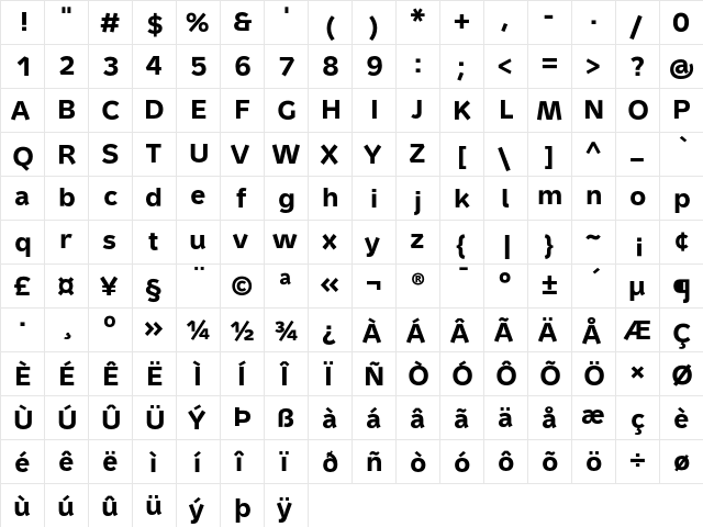 Metron Text Pro Bold  glyph index