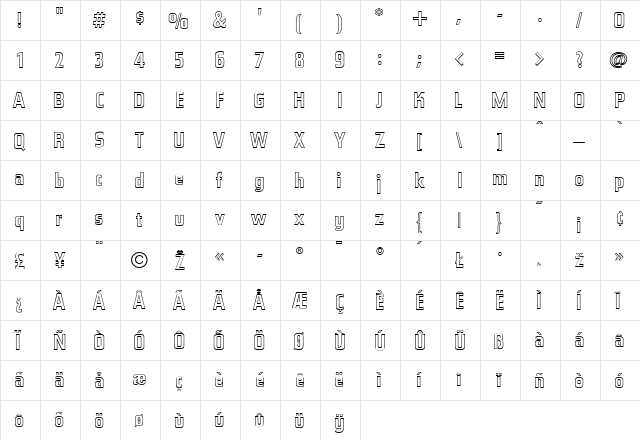 EsquireOutline Regular  glyph index