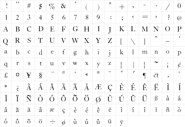 CaslonZL Regular  glyph index