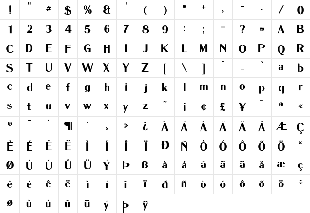 Dukas CF Bold Regular  glyph index