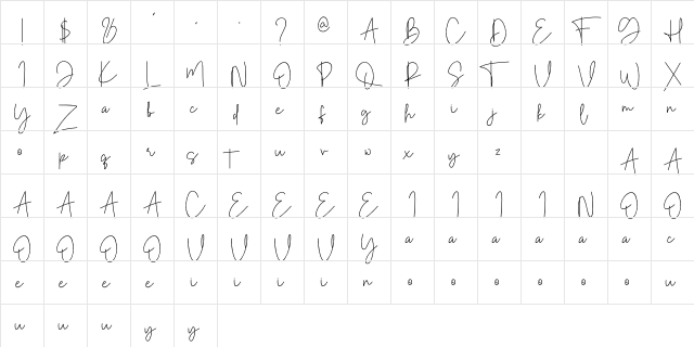 Golden Mind Regular  glyph index