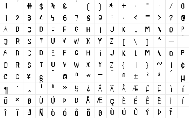 Happening Regular  glyph index