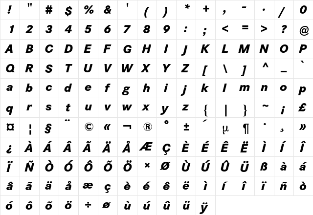 Corporate S BQ Regular  glyph index