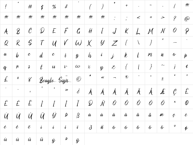 Beagle Sign - Personal Use Regular  glyph index